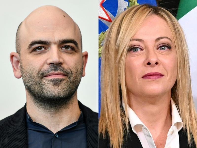 Colaj foto: Roberto Saviano și Giorgia Meloni, Foto: Andreas SOLARO / AFP / Profimedia