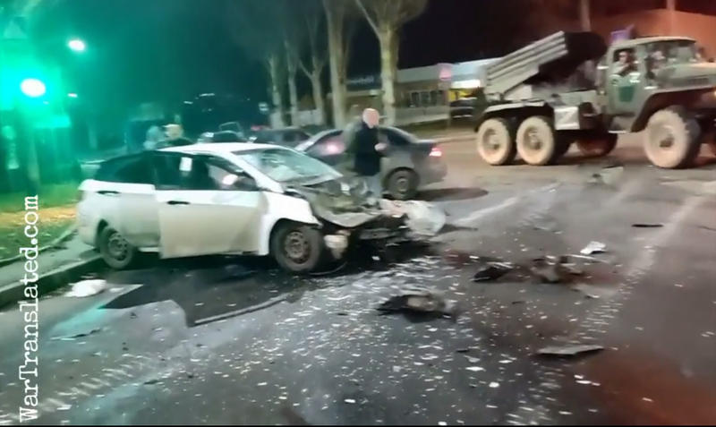 Accident rutier atipic in Donetk, Foto: Captura video