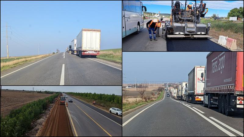 Cum poate largi rapid CNAIR drumul spre vama Siret unde se fac blocaje, Foto: Colaj foto