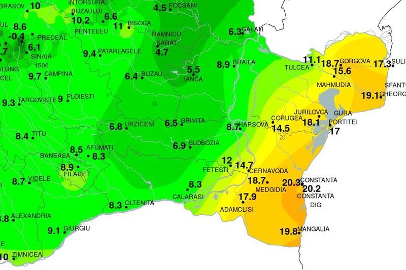 Temperaturile maxime pe 20 noiembrie in sud-estul tarii, Foto: ANM