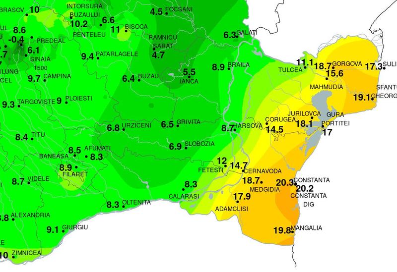 Temperaturile maxime pe 20 noiembrie in sud-estul tarii, Foto: ANM