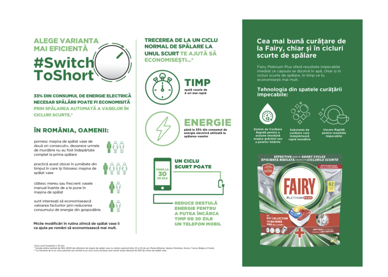 Noul produs Fairy Platinum Plus asigură aceeași curățare strălucitoare a vaselor chiar și la un program scurt de spălare, Foto: Fairy