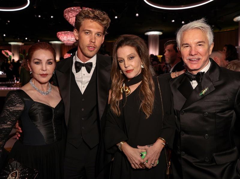 Priscilla Presley, Austin Butler, Lisa Marie Presley și Baz Luhrmann la Golden Globe Awards 2022, Foto: for HFPA / Shutterstock Editorial / Profimedia
