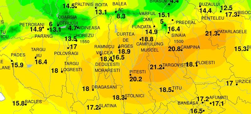 Temperaturile maxime pe 2 ianuarie 2022 in Muntenia, Foto: ANM