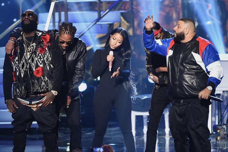 Rick Ross (stanga), pe scena alaturi de Future, Nikki Minaj si DJ Khaled, Foto: KEVIN WINTER / Getty images / Profimedia