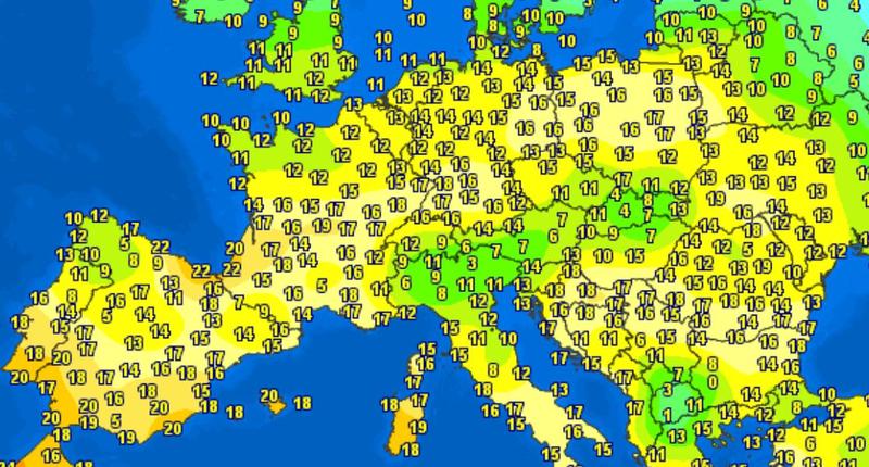 Maximele in Europa pe 1 ianuarie 2023, Foto: Meteociel