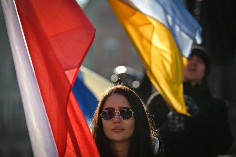 Protest pentru Ucraina la Cracovia, Polonia, februarie 2023, Foto: Artur Widak - NurPhoto / Shutterstock Editorial / Profimedia Images