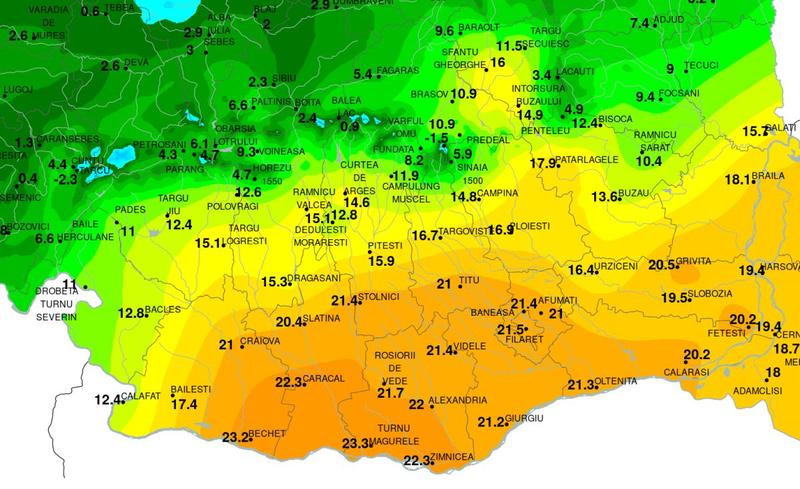 Diferente mari de temperatura pe 27 februarie 2023, Foto: ANM