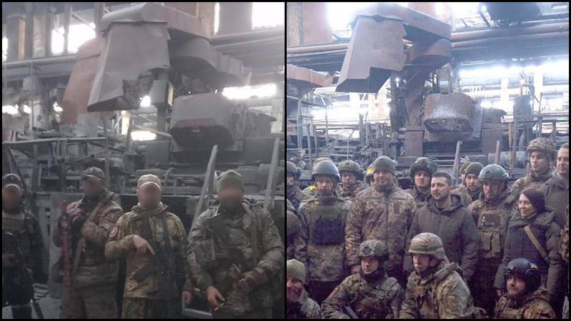 Mercenarii Wagner, fotografie in acelasi loc unde Zelensi s-a intalnit cu aparatorii ucraineni, Foto: Colaj foto