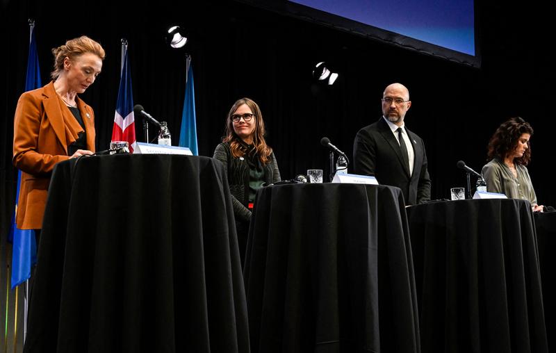 Marija Pejcinovic Buric, Katrin Jakobsdottir, Denys Shmyhal si Thordis Kolbrun Reykfjord Gylfadottir , Foto: Halldor KOLBEINS / AFP / Profimedia