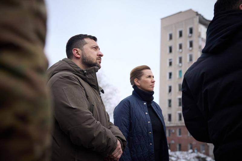 Volodimir Zelenski alaturi de Mette Frederiksen in timpul unei vizite efectuate de aceasta in Ucraina, Foto: ABACA / Abaca Press / Profimedia