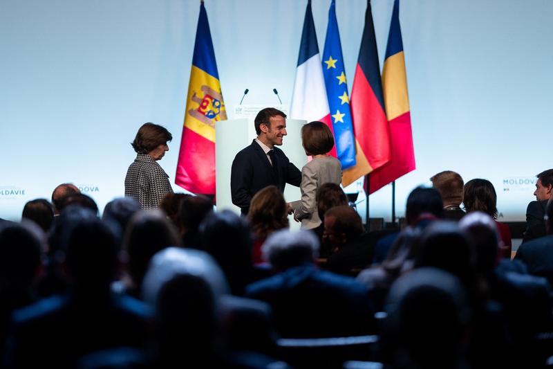 Maia Sandu alaturi de presedintele Emmanuel Macron, Foto: Romain Gaillard-Pool / Bestimage / Profimedia Images