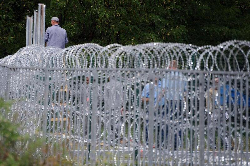 Detinuti din Ungaria lucrand la gardul de sarma de la granita cu Croatia, Foto: Csaba Segesvari / AFP / Profimedia Images