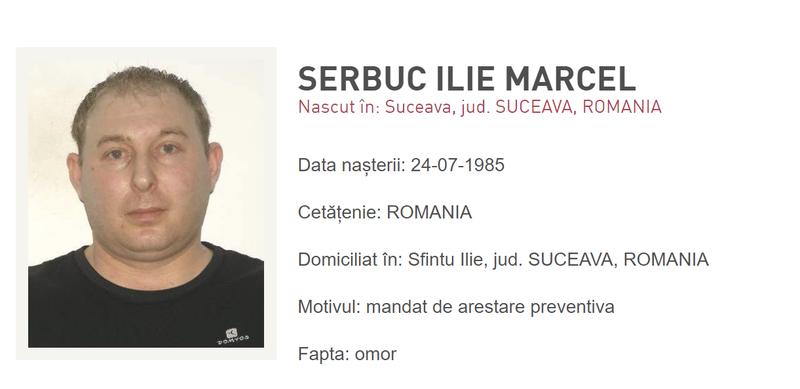 Ilie Marcel Serbuc, dat in urmarire internationala pentru omor, Foto: Politia Romana