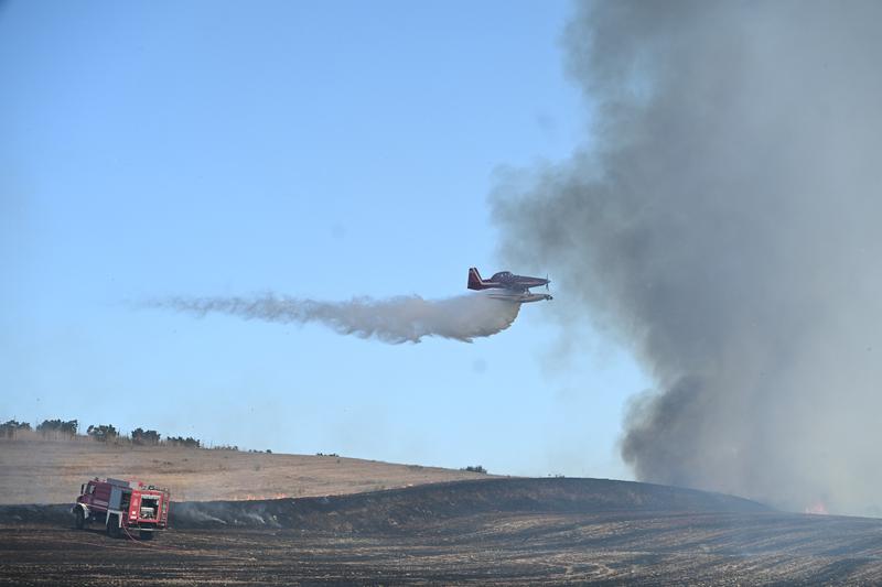 Pompieri în acțiune la sol și din aer lângă Volos, Foto: Tatiana Bolari / AFP / Profimedia