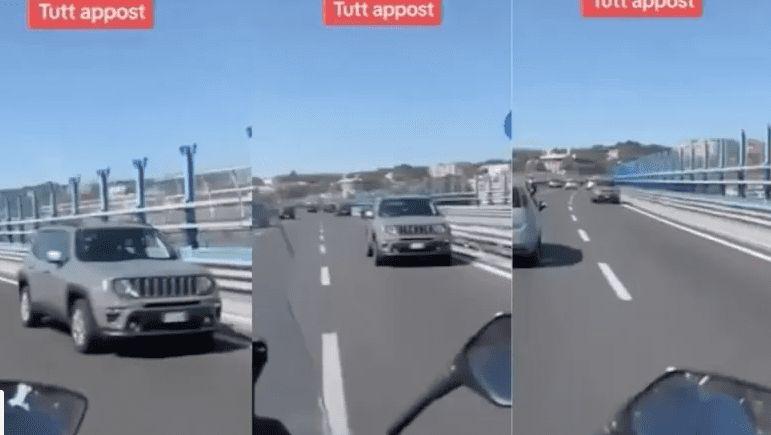 Jeep condus de un român în marșarier pe contrasens pe centura orașului Napoli, Foto: Captură video