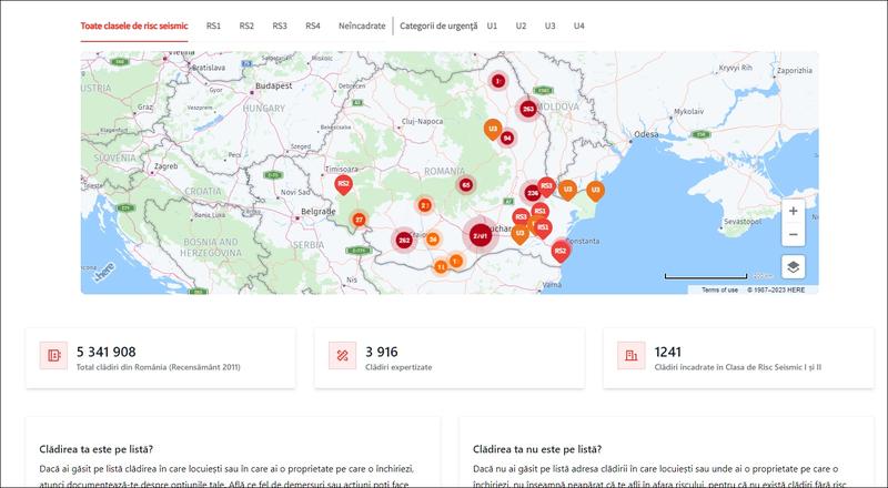 Harta cladirilor rezidentiale incadrate in clasa de risc seismic, Foto: Code for Romania