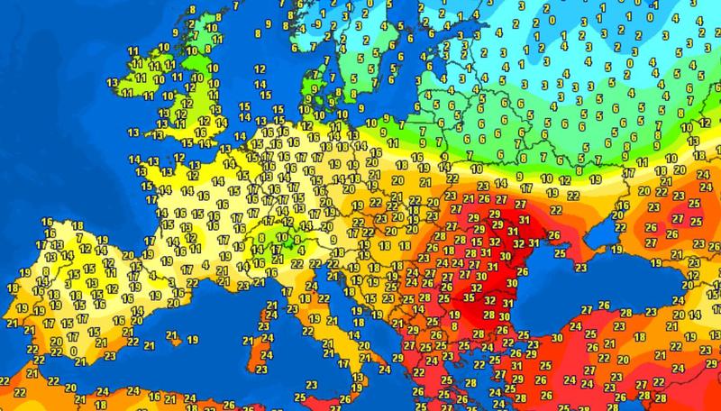 Maximele in Europa pe 21 octombrie 2023, Foto: Meteociel