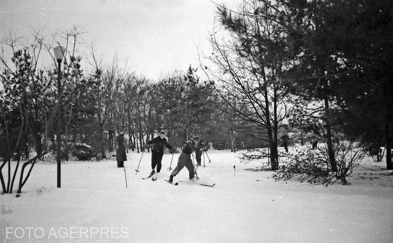 Parcul Herastrau 1953 - concurs de schi, Foto: AGERPRES FOTO/ARHIVA ISTORICA