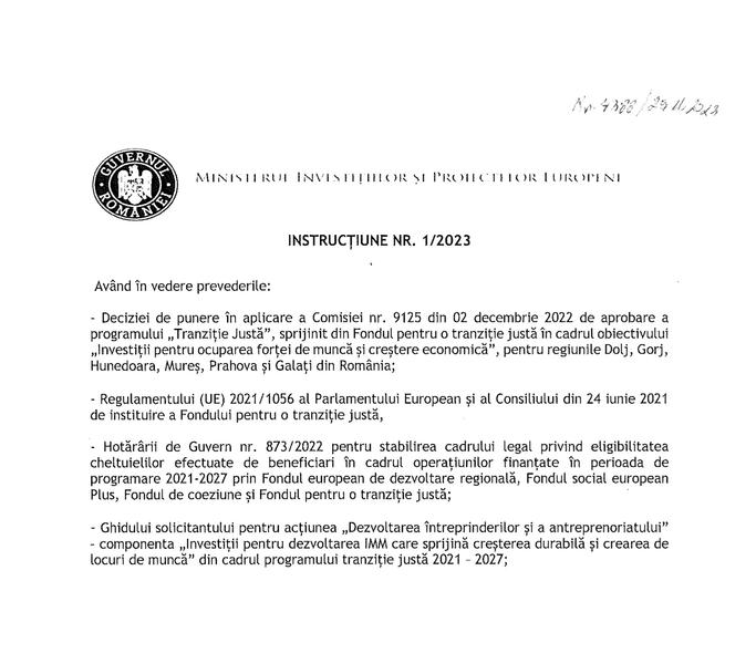 Instructiunea 1-2023-PTJ, Foto: MIPE