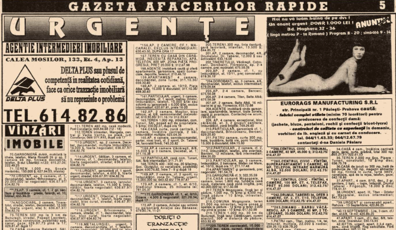 Anunțuri imobiliare la ziar, în 1995, Foto: Arhiva anuntul.ro