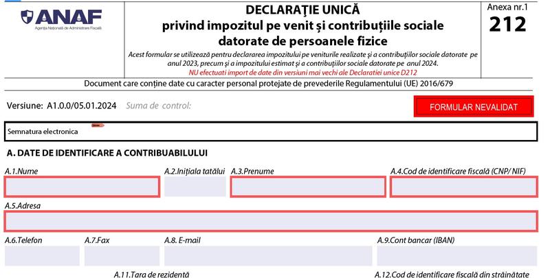 Declaratia unica 2024 - formular 212, Foto: ANAF