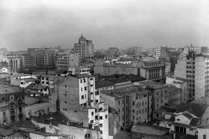 București - imagine aeriană cu vedere spre Palatul Telefoanelor (1956), Foto: AGERPRES FOTO/ARHIVA