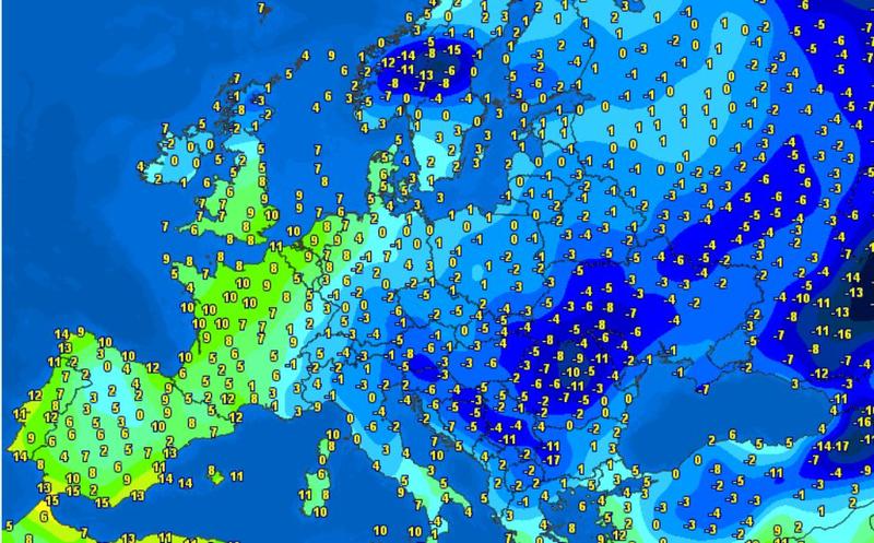 Temperaturile din Europa in dimineata zilei de 30 ianuarie 2024, Foto: Meteociel