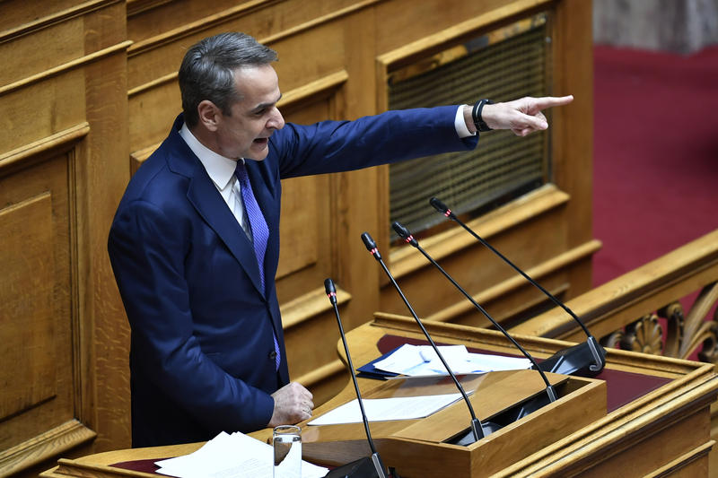 Premierul Kyriakos Mitsotakis în parlamentul Greciei, Foto: Michael Varaklas / AP / Profimedia