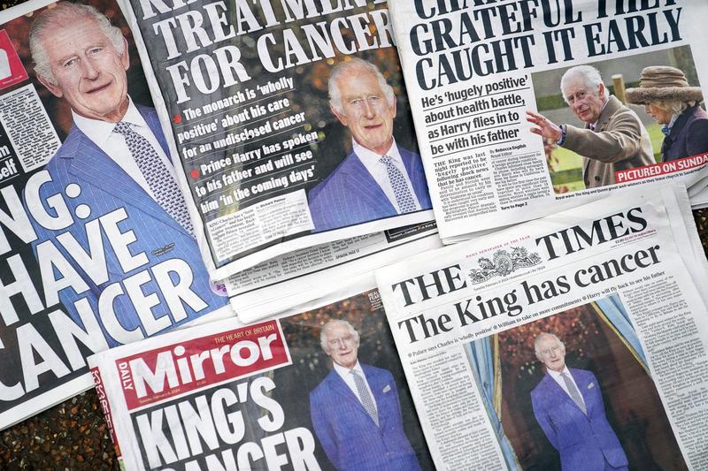 Diagnosticul regelui Charles a tinut prima pagina a ziarelor britanice marti, Foto: James Manning / PA Images / Profimedia