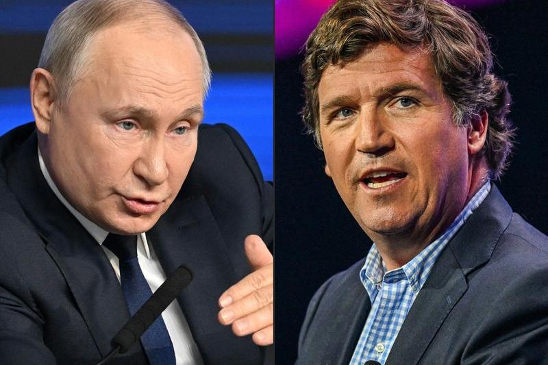 Vladimir Putin și Tucker Carlson, Foto: Natalia KOLESNIKOVA / AFP / Profimedia