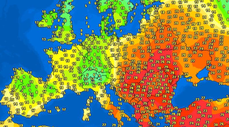 Temperaturile in Europa in data de 1 aprilie 2024, Foto: Meteociel