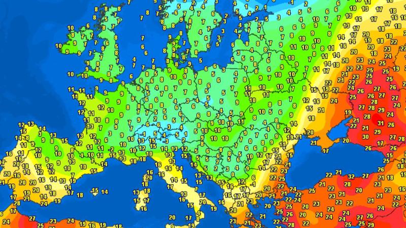 Temperaturile din Europa la pranz, pe 17 aprilie 2024, Foto: Meteociel