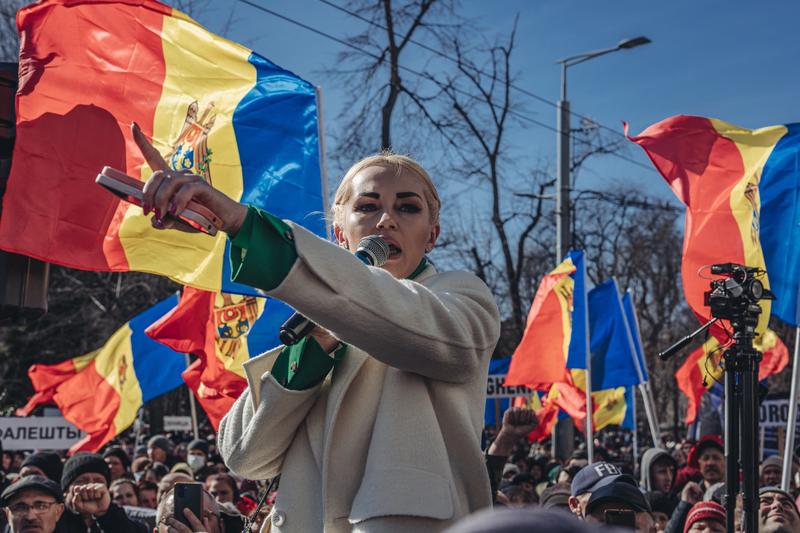 Chișinău, Republica Moldova - 12 martie 2023: Marina Tauber, vicepreședinte al Partidului Șor, la un protest antiguvernamental. , Foto: AA/ABACA / Abaca Press / Profimedia