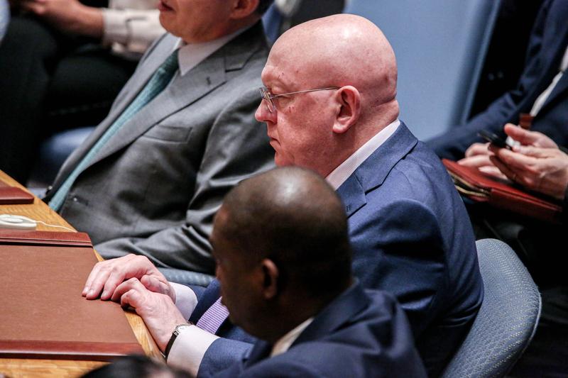 Ambasadorul permanent al Rusiei la ONU, Vassili Nebenzia, în timpul unei reuniuni a Consiliului de Securitate privind Ucraina, pe 14 mai 2024, la New York, SUA., Foto: Bianca Otero / Zuma Press / Profimedia Images