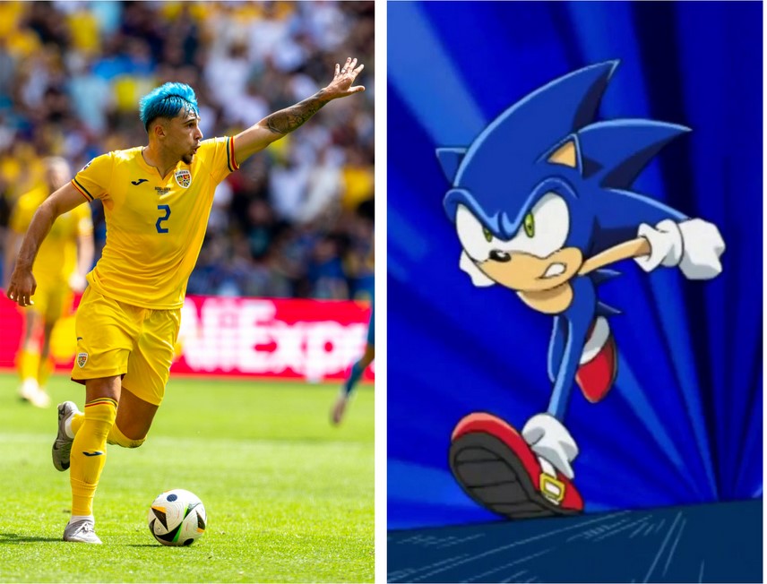 Andrei Rațiu este comparat cu Sonic. Foto: Colaj Golazo.ro