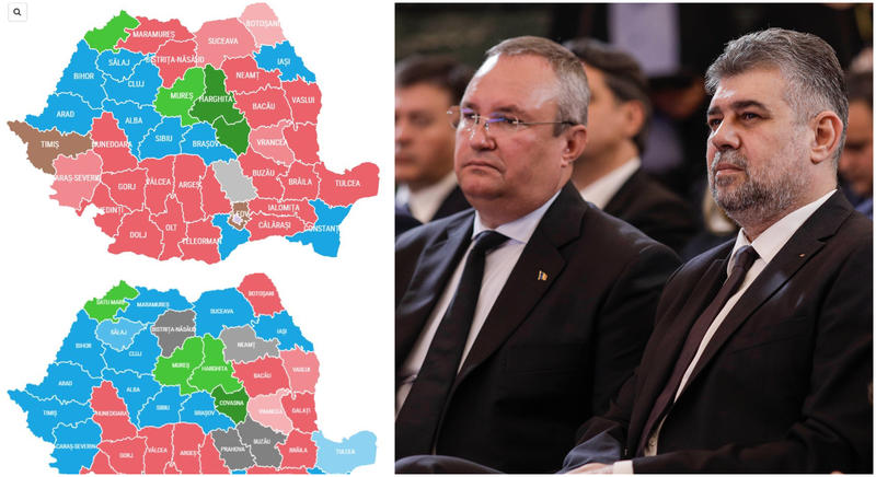 Rezultatele la Consilii Județene 2024 vs 2020. Nicolae Ciucă și Marcel Ciolacu, Foto: Grafică Hotnews / Foto: Inquam Photos
