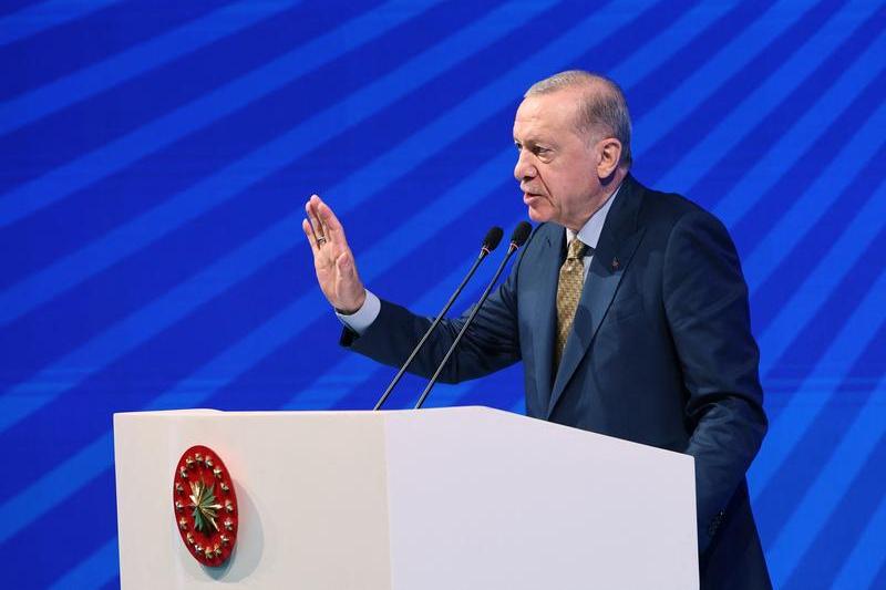 Președintele Recep Tayyip Erdogan rostește un discurs în timp ce participă la debutul programei „Modelul educațional al secolului Turciei”, în Istanbul, Turcia, 7 iunie 2024, Foto: AA/ABACA / Abaca Press / Profimedia