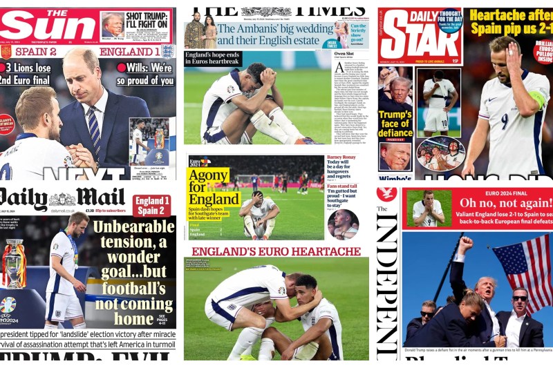 FOTO. Cum arată prima pagină a ziarelor din Marea Britanie după eșecul Angliei în finala EURO 2024