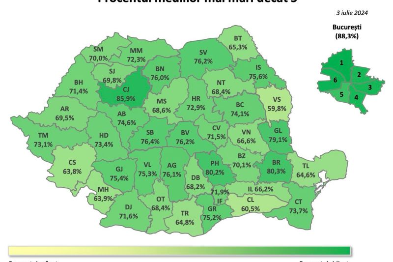 Evaluarea Națională 2024: Topul județelor cu cele mai multe medii peste 5 / Cele mai puține medii peste 5, în Vaslui, Călărași și Caraș-Severin – HARTĂ