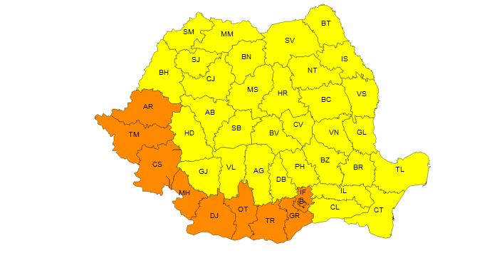 Cod portocaliu de caniculă în București și 9 județe, miercuri, 10 iulie. Hartă ANM