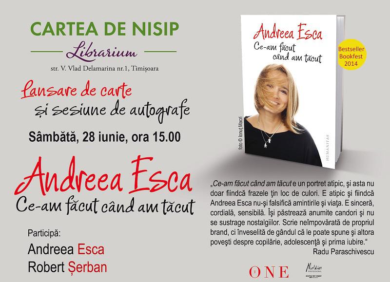 Andreea Esca isi lanseaza cartea la Timisoara, Foto: Humanitas