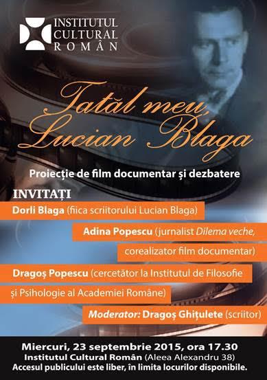 "Tatal meu, Lucian Blaga" - proiectie , Foto: ICR