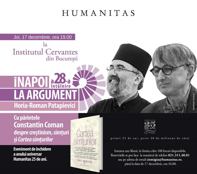 Parintele Constantin Coman invitat la Inapoi la argument ..., Foto: Librariile Humanitas