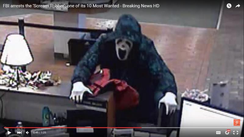 Scream Robber, aflat pe lista FBI a celor mai periculosi infractori, a fost capturat, Foto: Captura YouTube