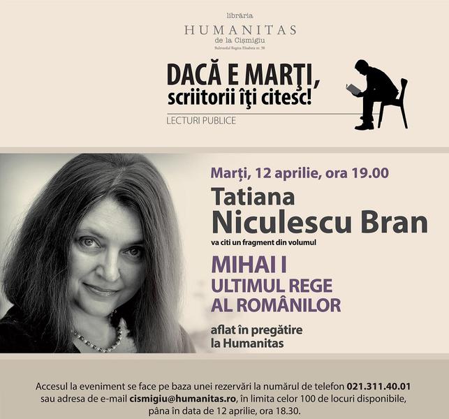 Seara de lectura cu Tatiana Niculescu Bran, Foto: Librariile Humanitas
