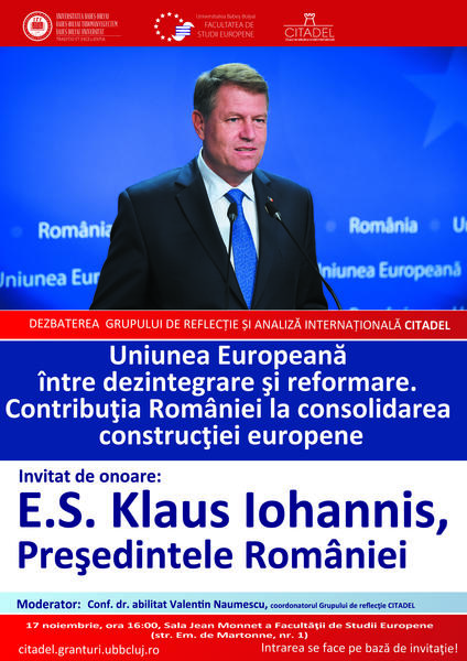 Afis conferinta Klaus Iohannis, Foto: Ubbcluj.ro