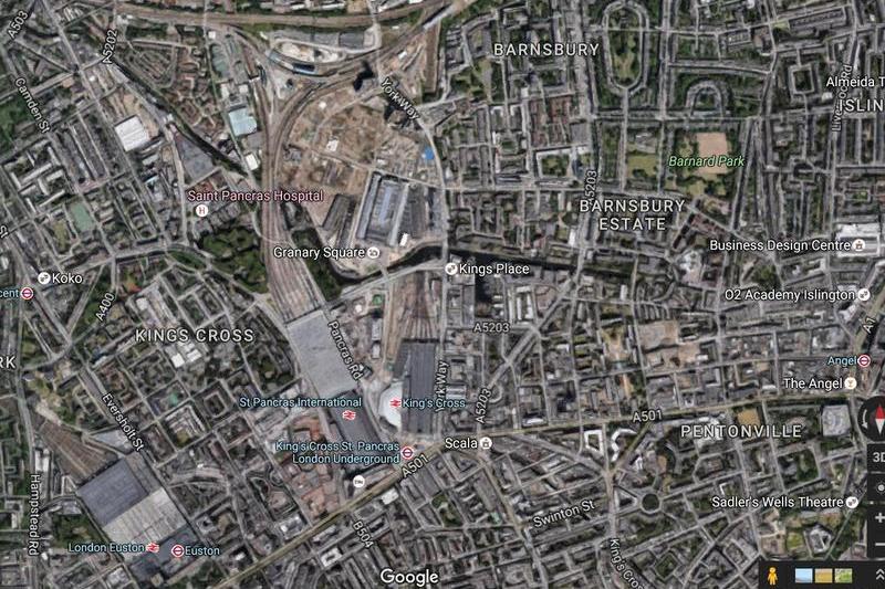 Londra, zona King's Cross, Foto: Google Earth