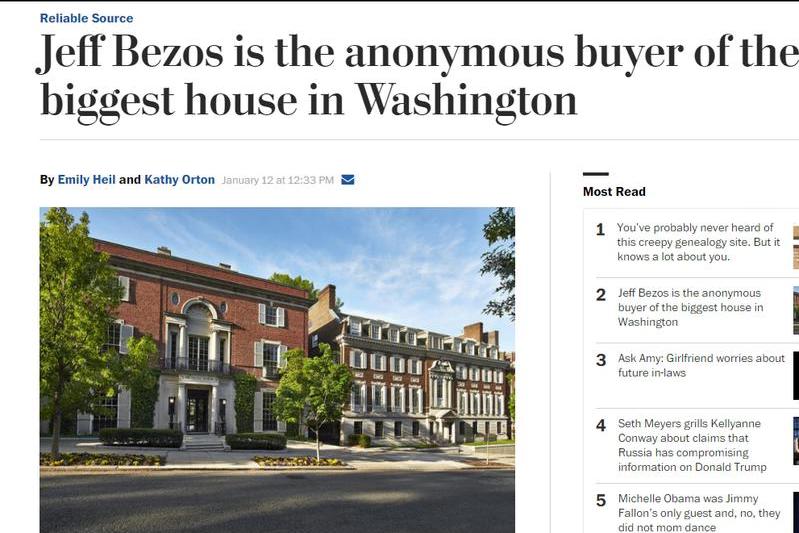 Casa lui Jeff Bezos din Washington, Foto: Captura Washington Post