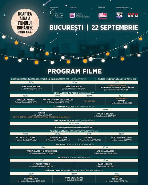 Noaptea Alba a Filmului Romanesc 2017, Foto: Program